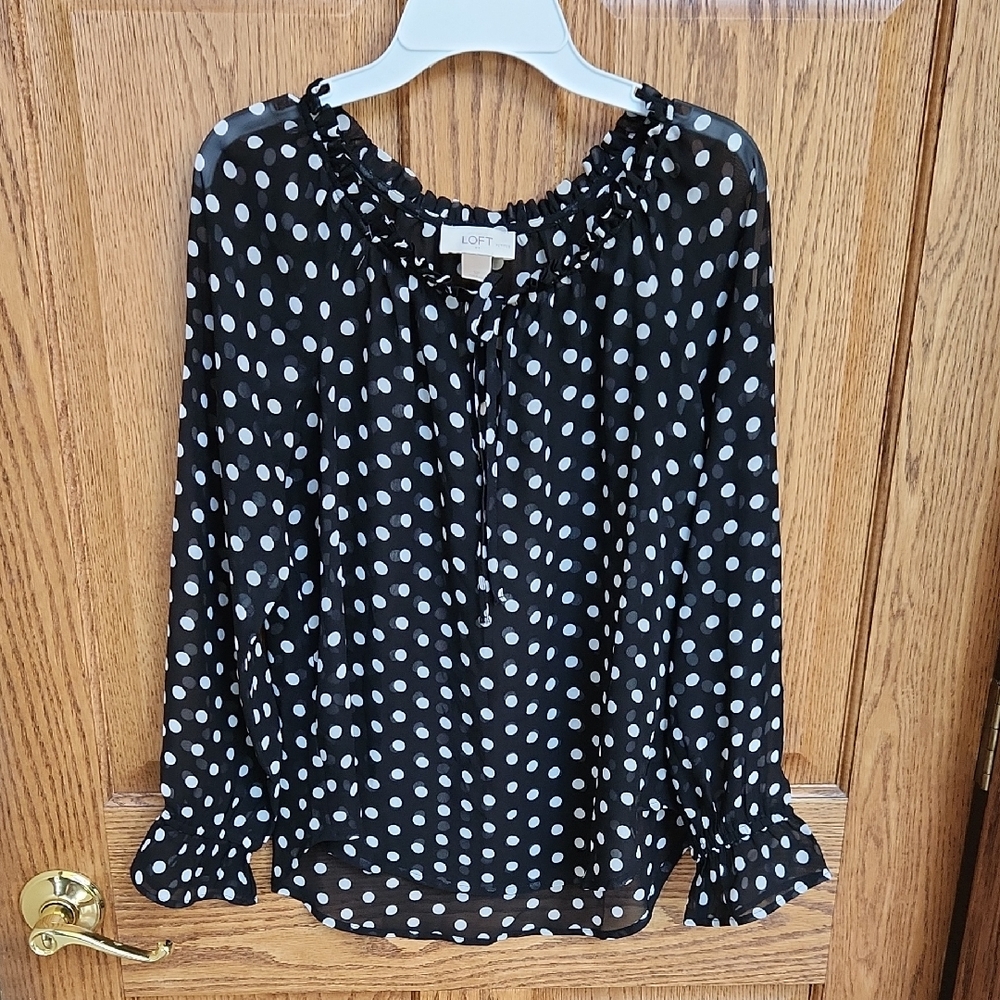LOFT Black and White Polka Dot Blouse